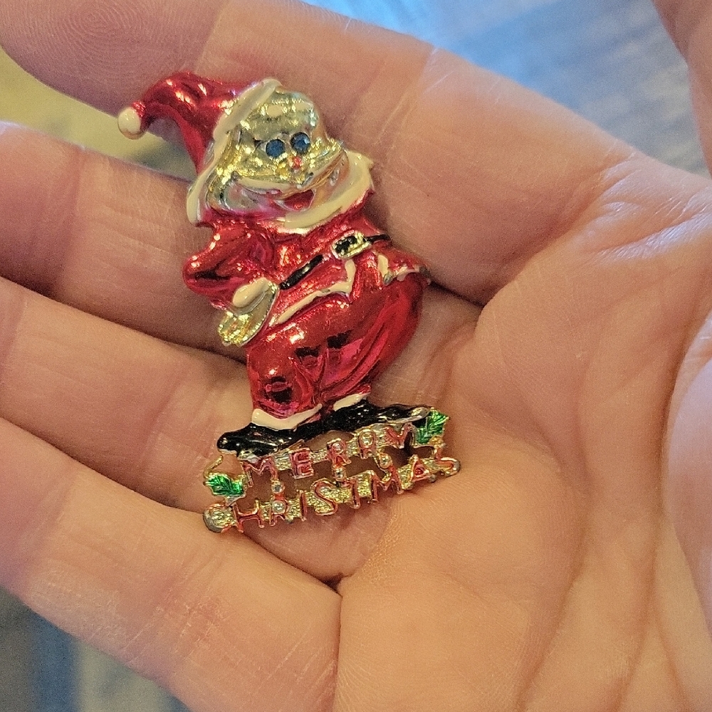 Festive Santa Claus Brooch - Red and Gold